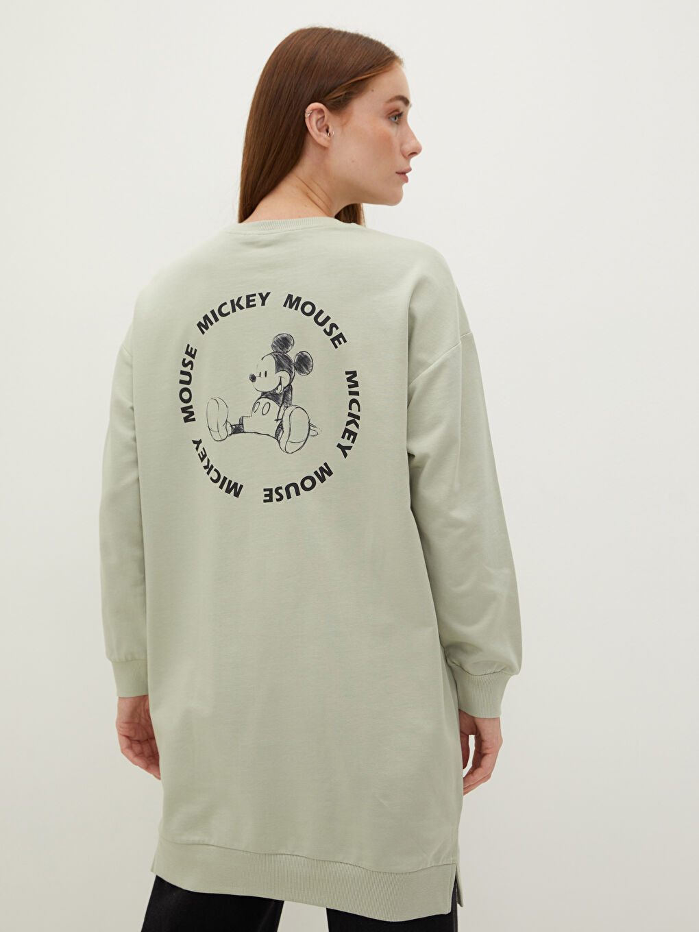 Crew Neck Mickey Mouse Printed Women's Sweatshirt Tunic-3
