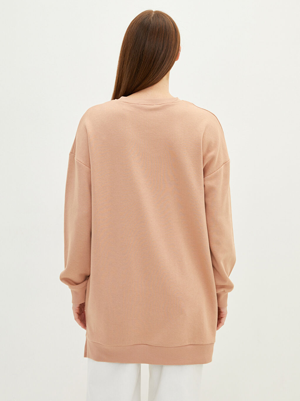 Pembe Bisiklet Yaka Mickey Mouse Baskılı Kadın Sweatshirt Tunik-4