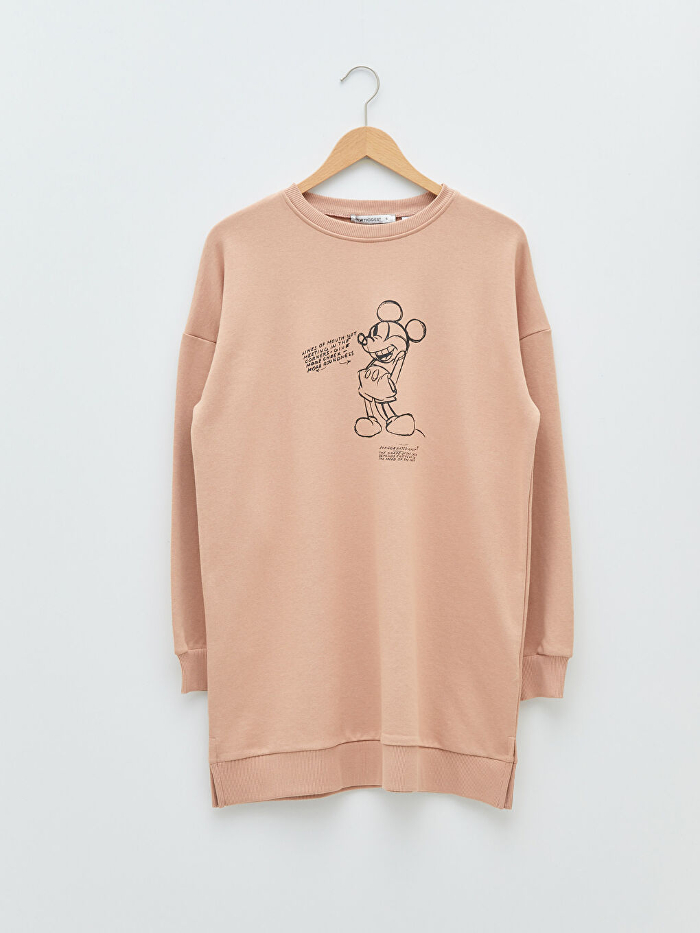 Pembe Bisiklet Yaka Mickey Mouse Baskılı Kadın Sweatshirt Tunik-5