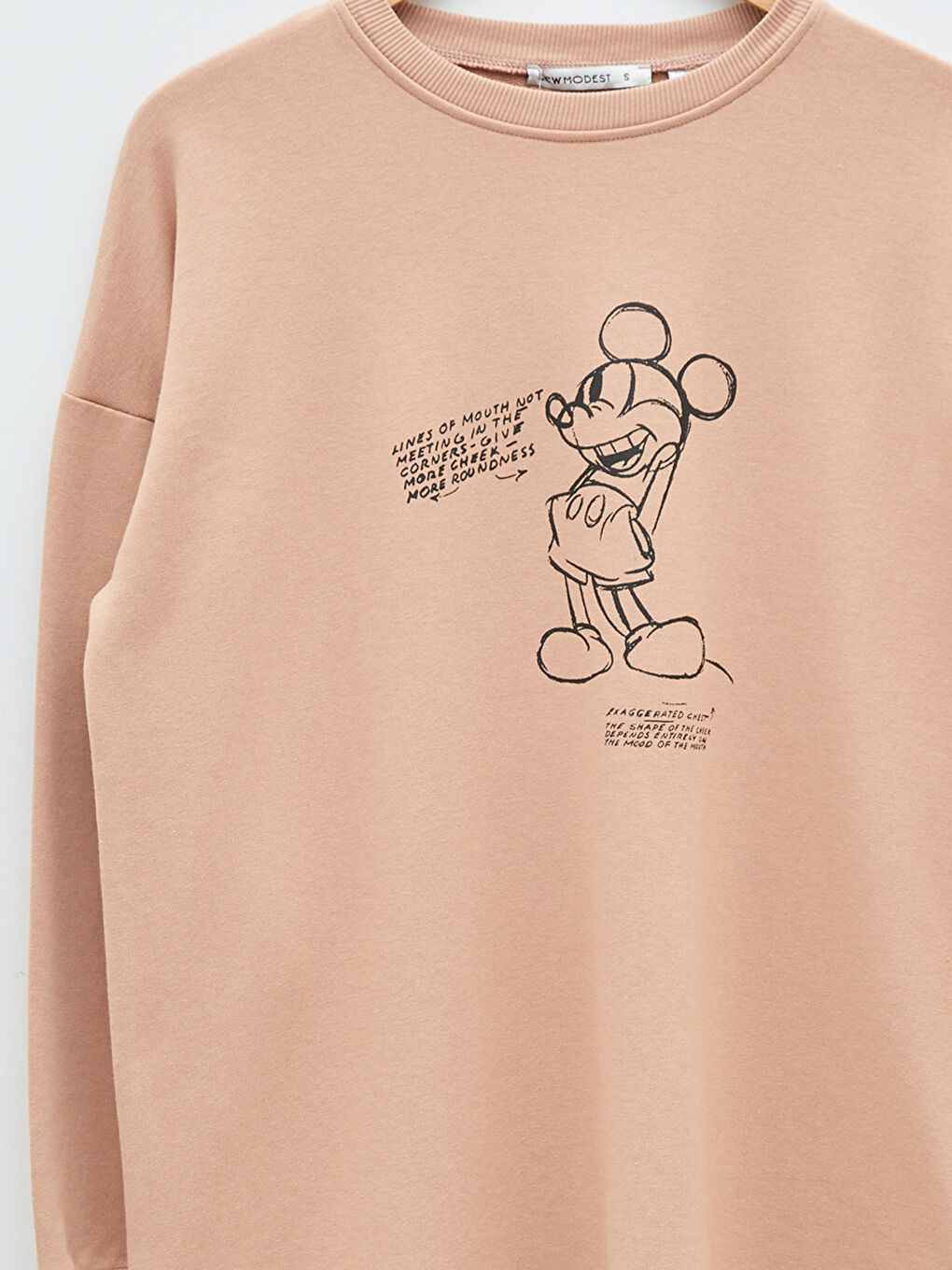 Pembe Bisiklet Yaka Mickey Mouse Baskılı Kadın Sweatshirt Tunik-7