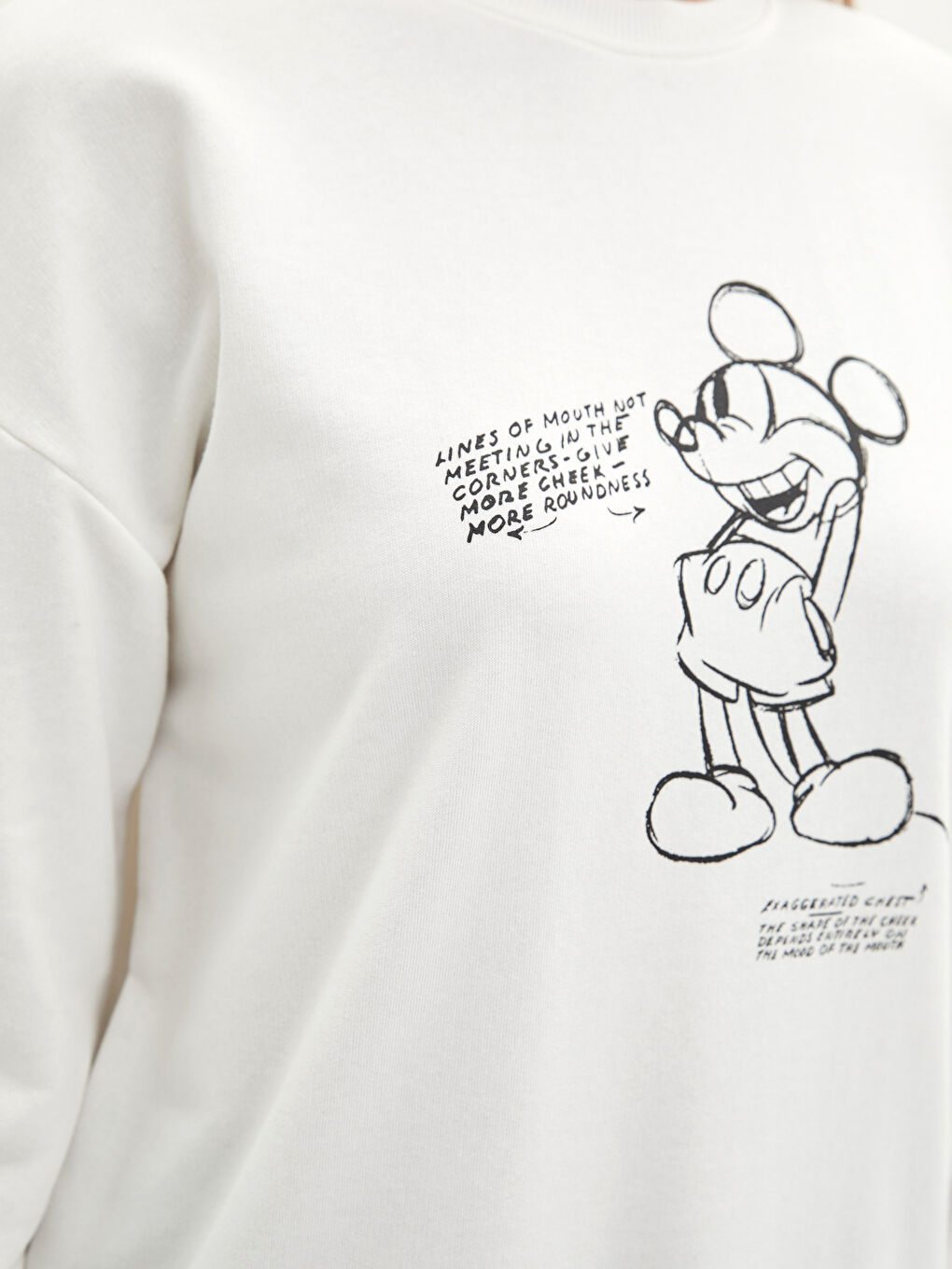 Ekru Bisiklet Yaka Mickey Mouse Baskılı Kadın Sweatshirt Tunik-3