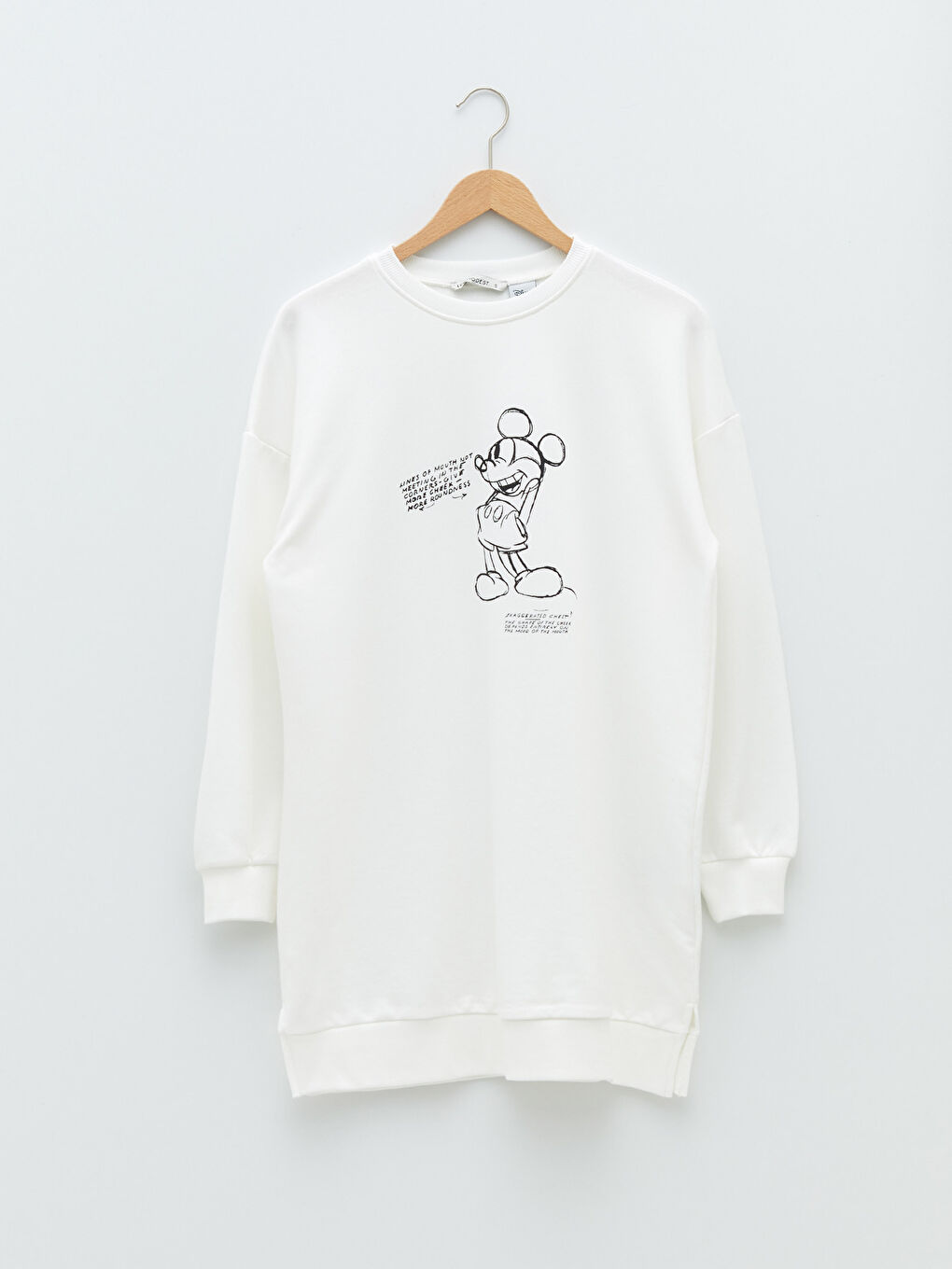 Ekru Bisiklet Yaka Mickey Mouse Baskılı Kadın Sweatshirt Tunik-5