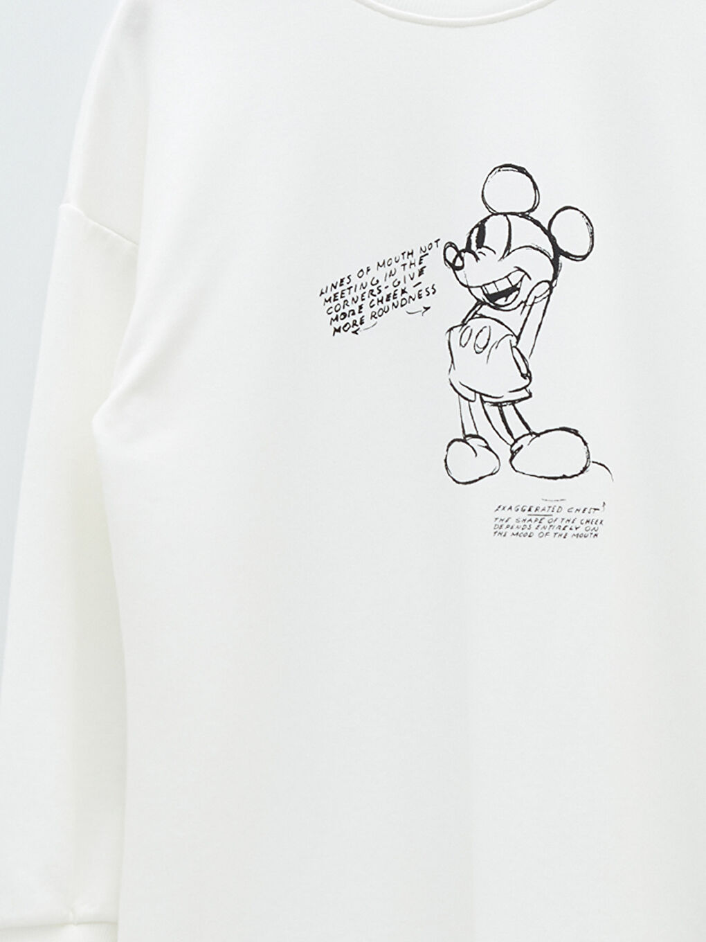 Ekru Bisiklet Yaka Mickey Mouse Baskılı Kadın Sweatshirt Tunik-7
