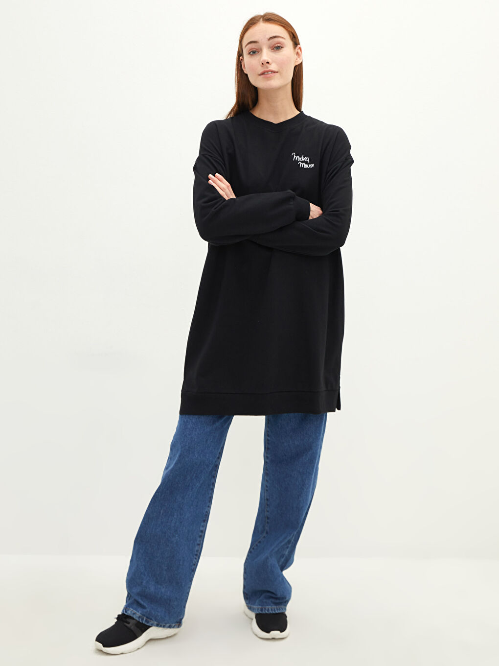 تونيك سويتشيرت ياقة دائرية مطبوع ميكي ماوس للسيدات-2