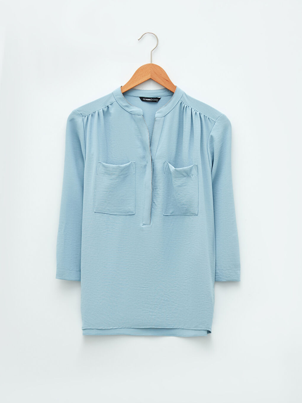 Blouse pour Femmes à Col Mao avec Détail de Poche-7