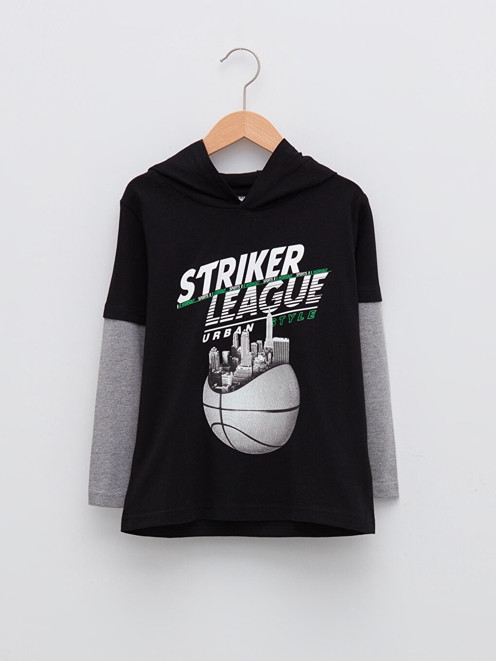 Футболка з капюшоном, з принтом, довгий рукав для хлопчиків