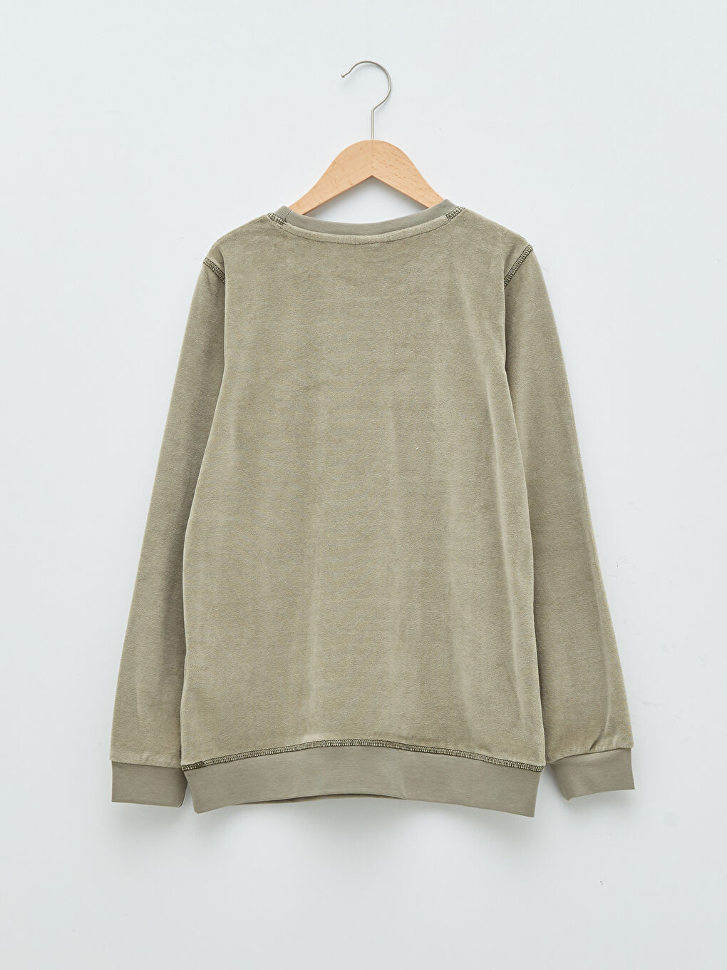 Crew Neck Embroidery Detailed Long Sleeve Velvet Boy Sweatshirt-1