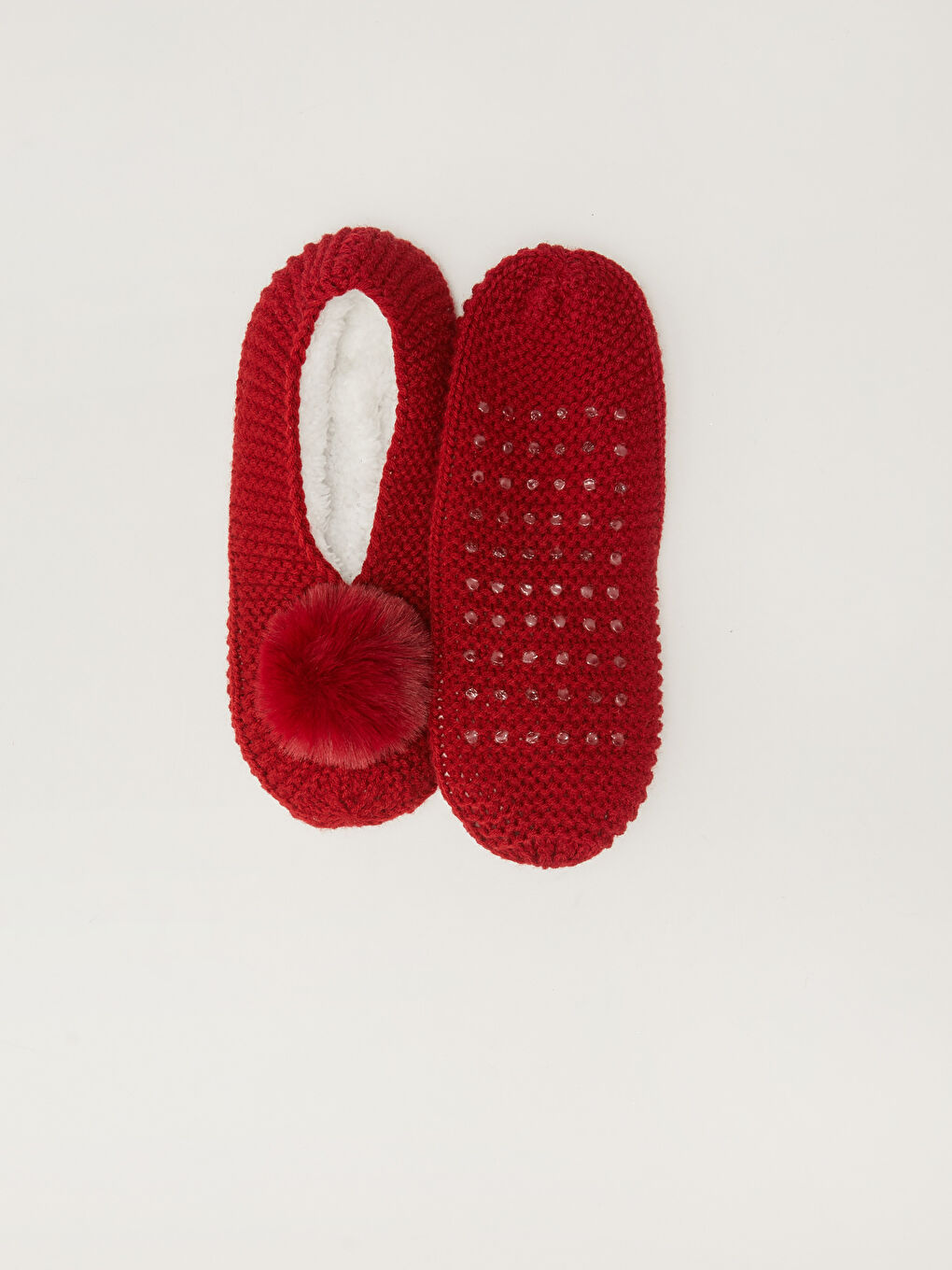 Дамски домашни чорапи с детайл помпон и неплъзгаща се подметка-1