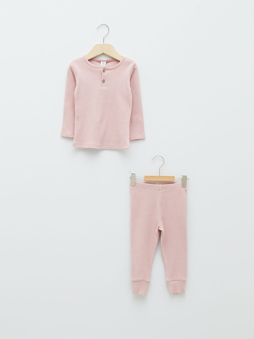 Pembe Bisiklet Yaka Uzun Kol Basic Kız Bebek Pijama Takımı