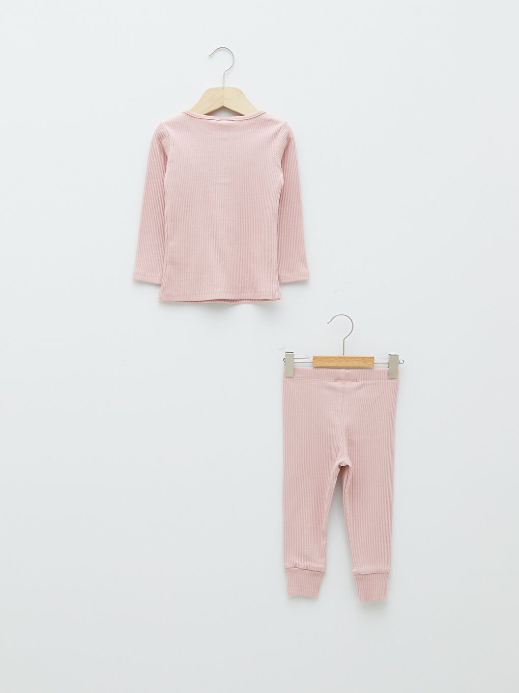 Pembe Bisiklet Yaka Uzun Kol Basic Kız Bebek Pijama Takımı-1