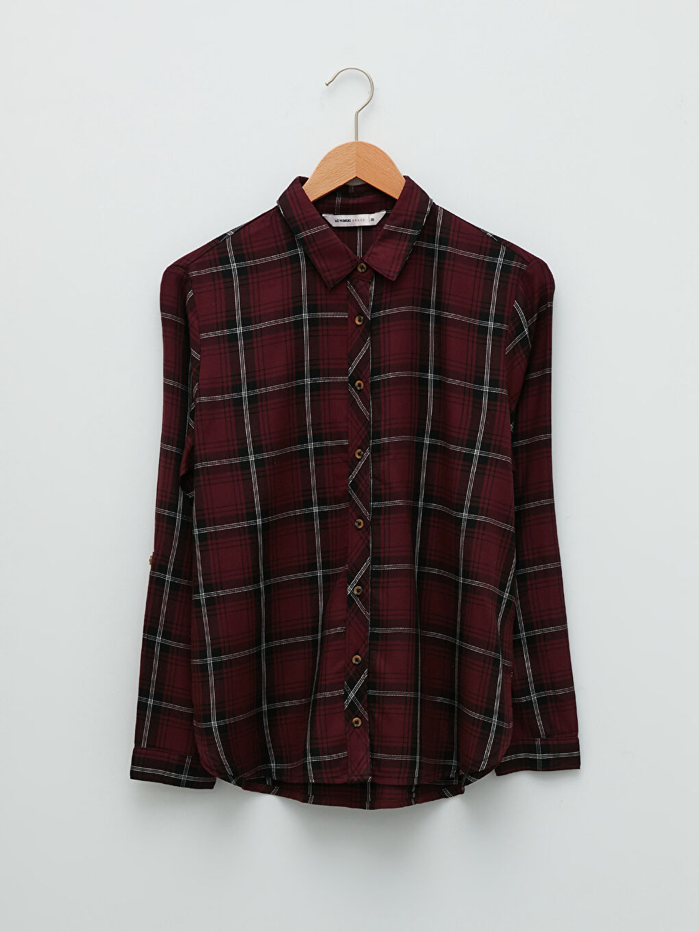 Buttoned Plaid Long Sleeve Viscose Women's Shirt-5