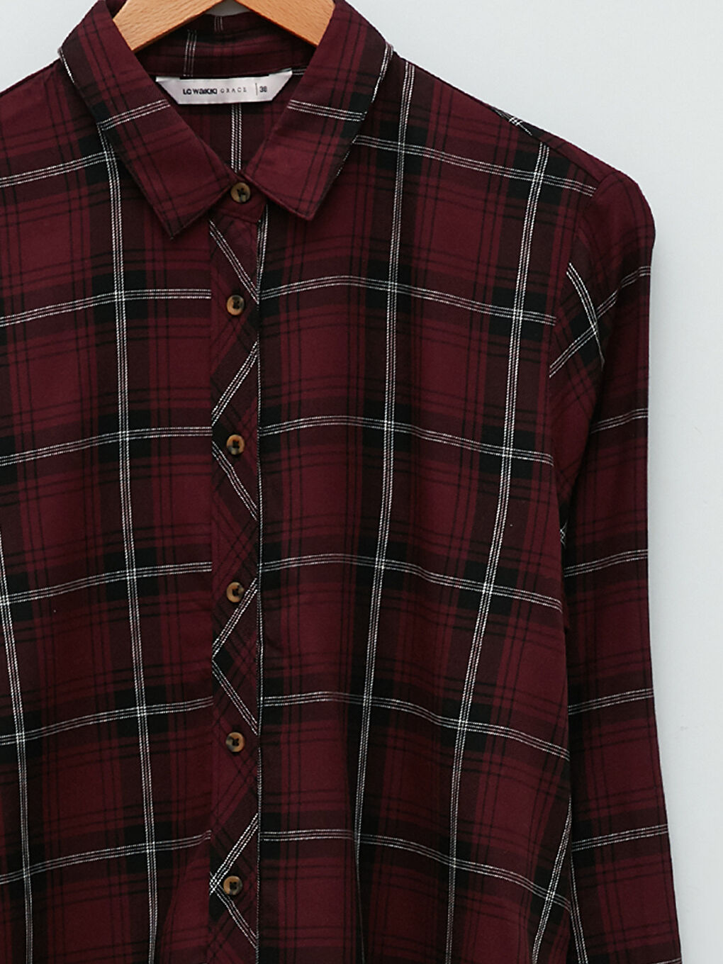 Buttoned Plaid Long Sleeve Viscose Women's Shirt-7