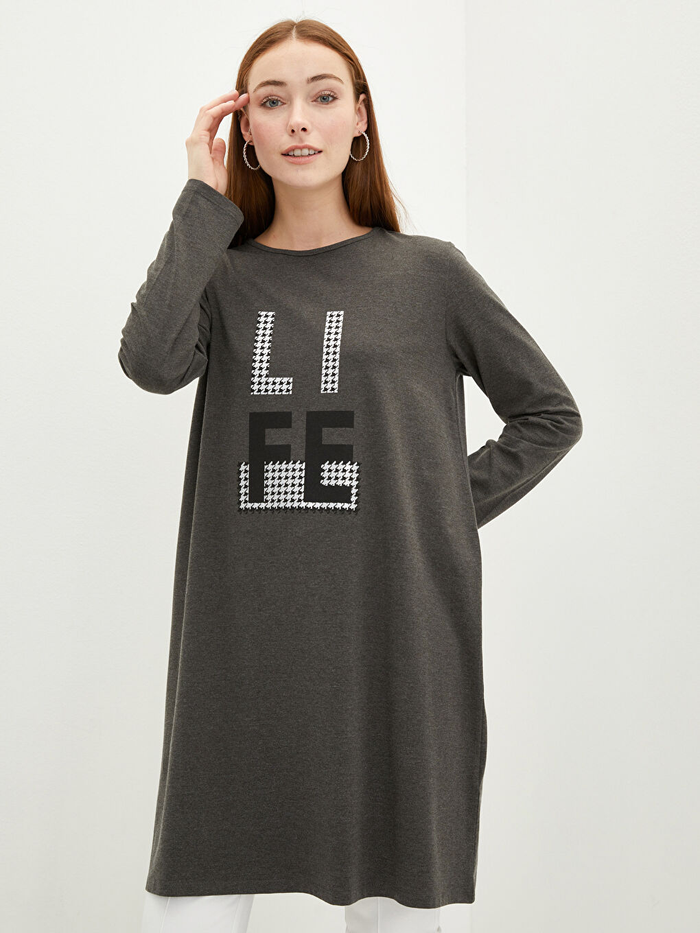 Crew Neck Printed Long Sleeve Women's Tunic