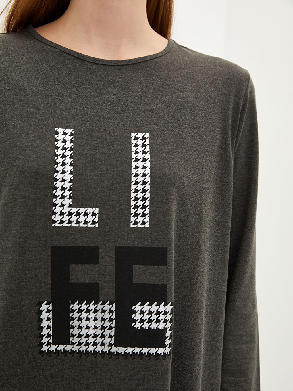 Crew Neck Printed Long Sleeve Women's Tunic-2