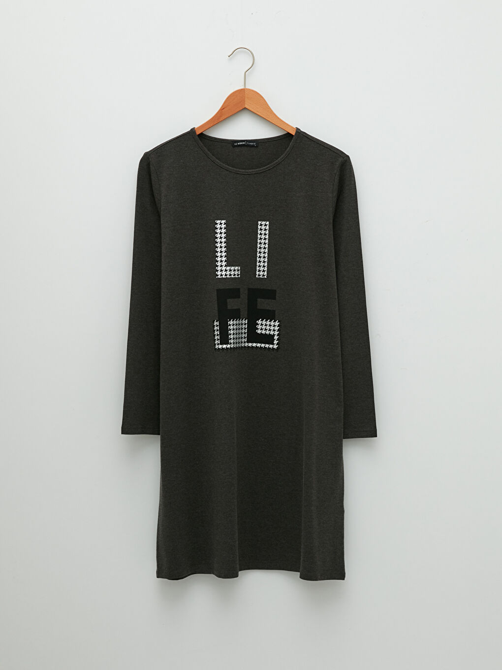 Crew Neck Printed Long Sleeve Women's Tunic-4