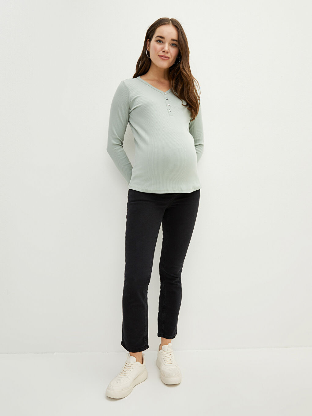 LCWAIKIKI Maternity Siyah  Rodeo Karın Panelli Straight Fit Cep Detaylı Hamile Rodeo Jean Pantolon - 1