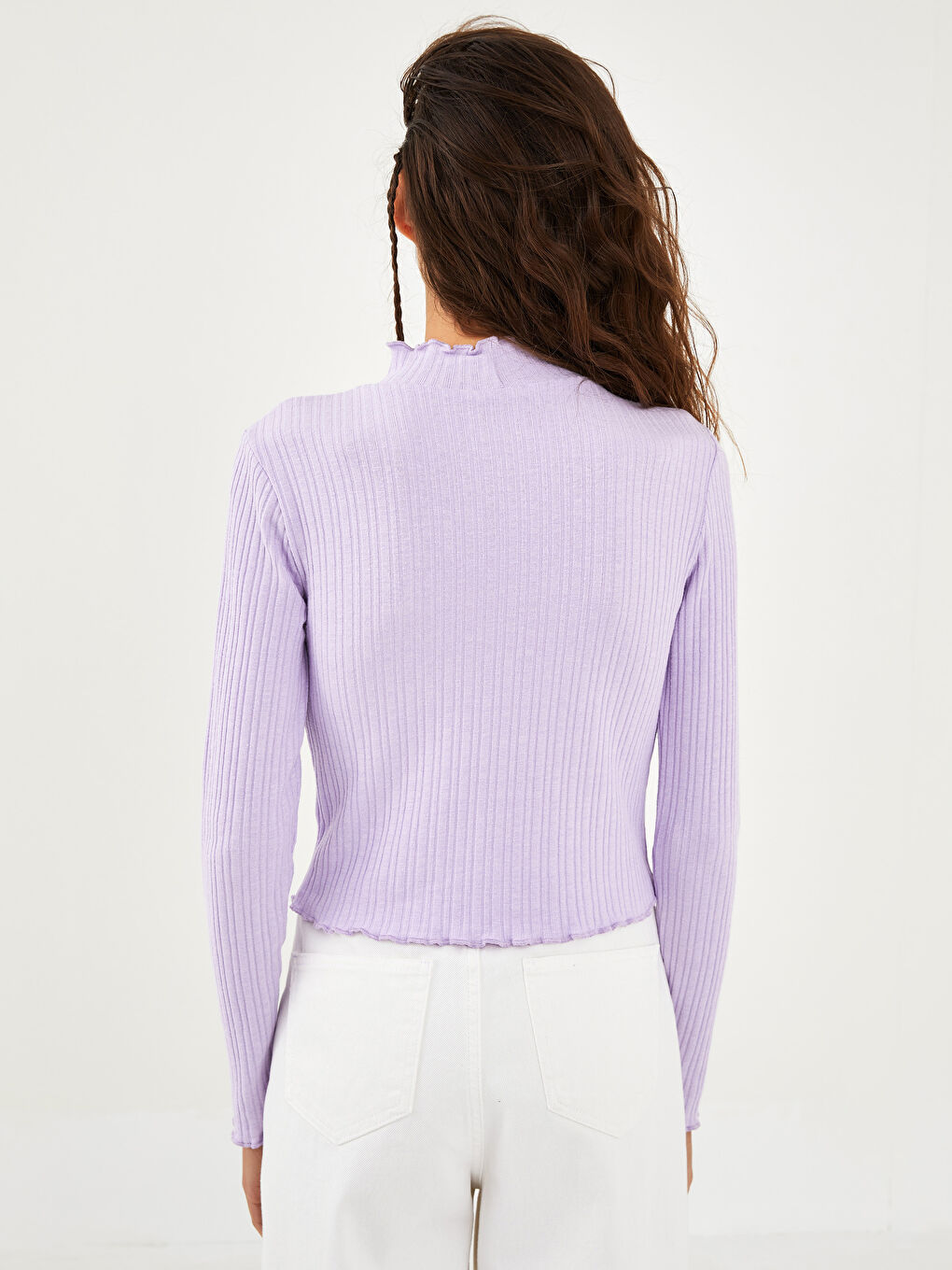 Stand Up Collar Plain Long Sleeve Camisole Fabric Women's Sweater-4