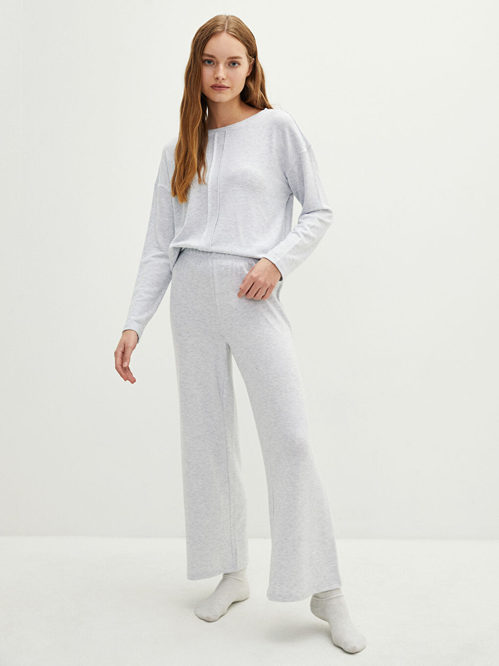 Gri Kadın Beli Lastikli Düz  Pijama Altı