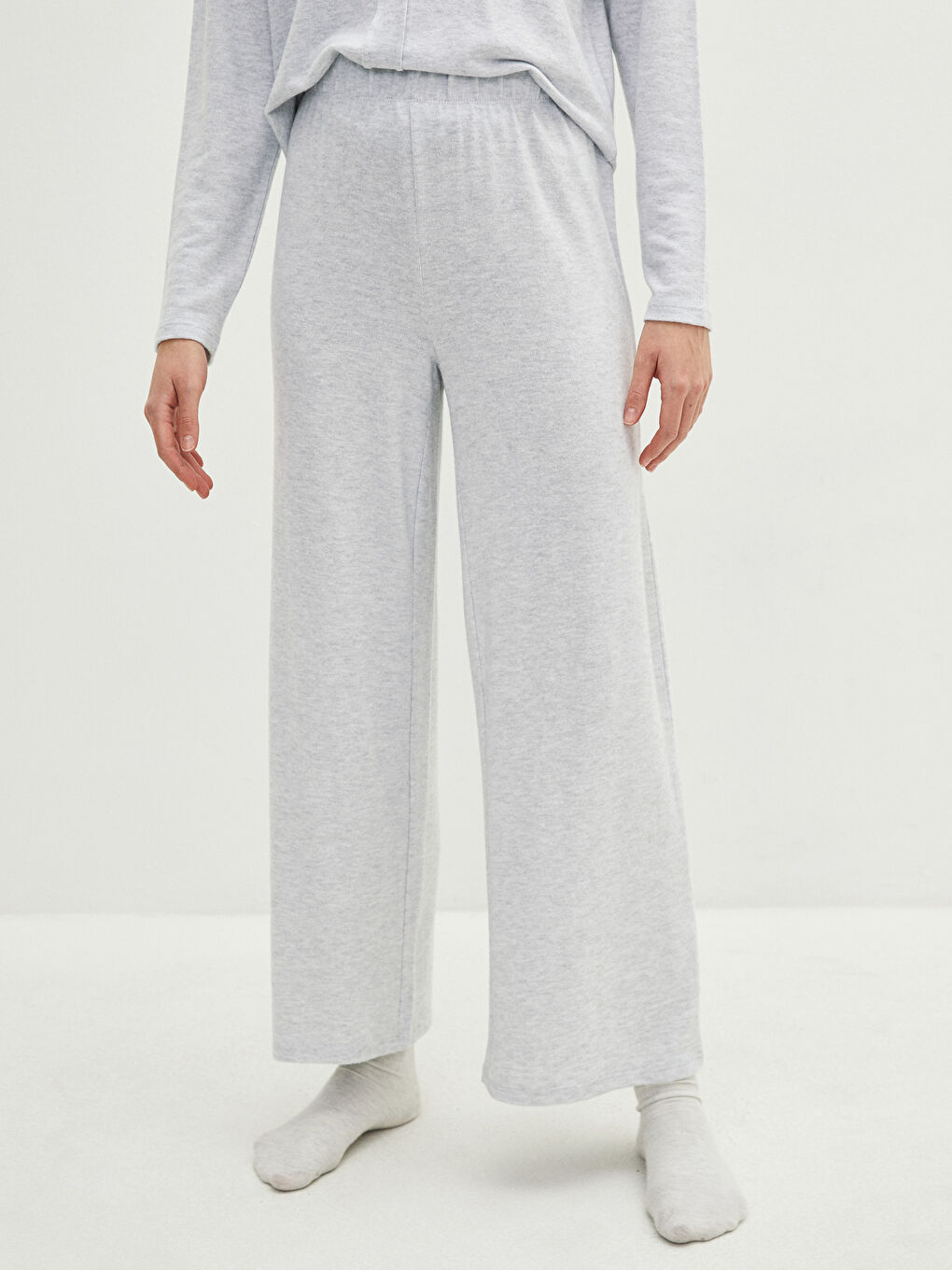 Gri Kadın Beli Lastikli Düz  Pijama Altı-1