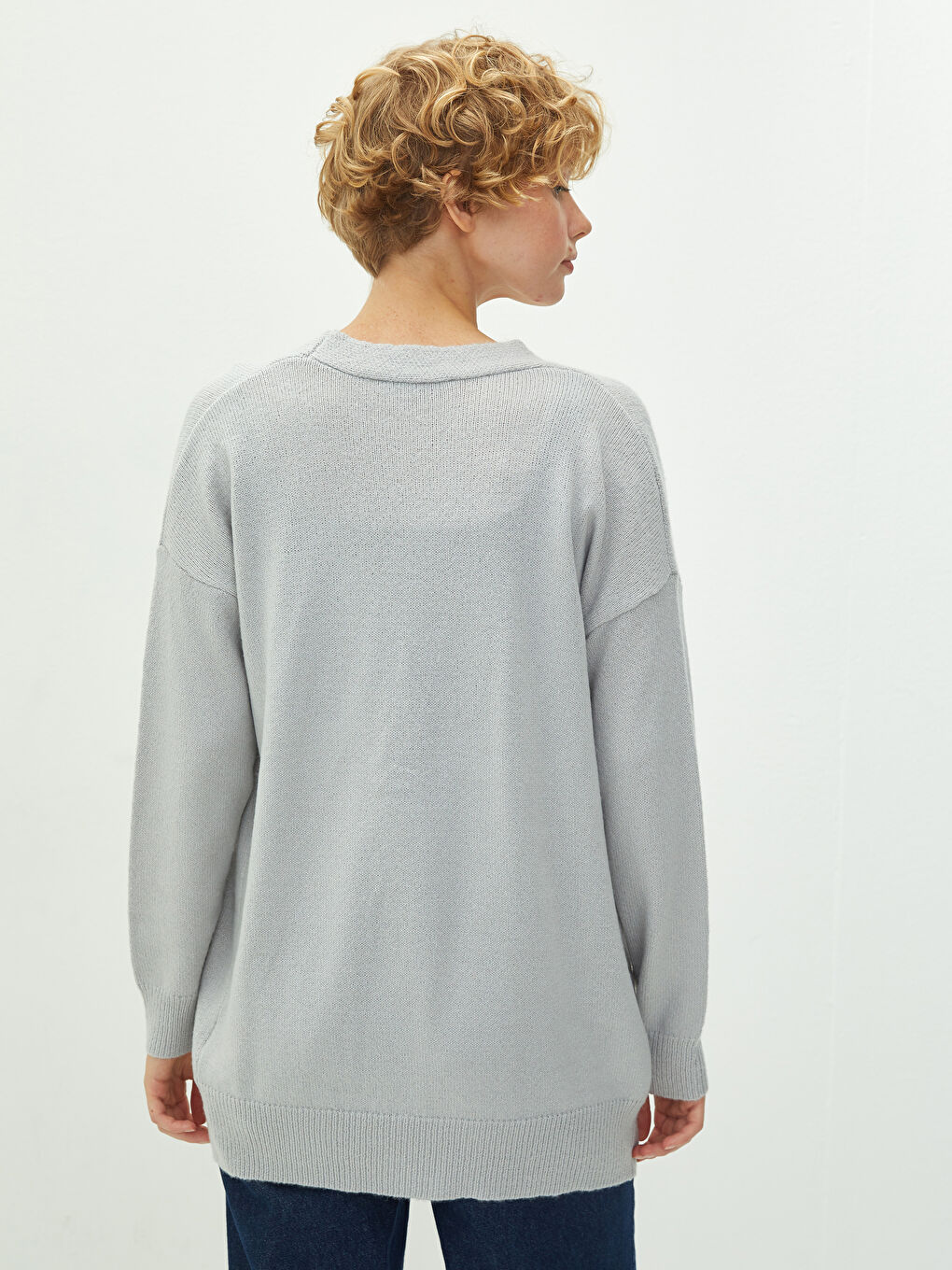LCW Vision V-Neck Straight Long Sleeved Pocket Detailed Women's Knitwear Cardigan -W1FL40Z8-D5P