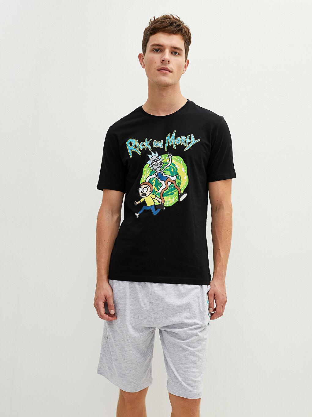 Gri Standart Kalıp Erkek Şortlu Pijama Takımı-1