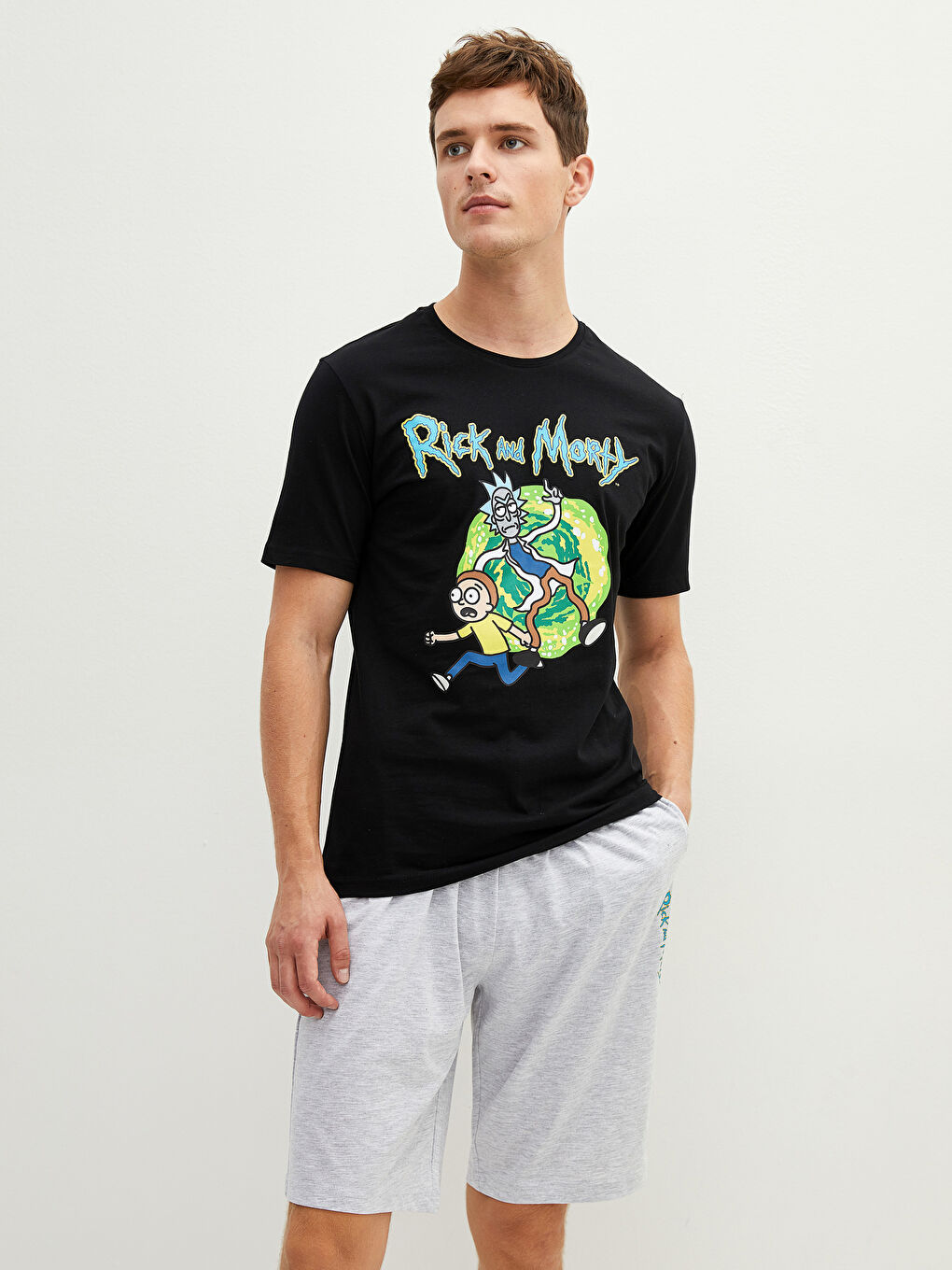 Gri Standart Kalıp Erkek Şortlu Pijama Takımı-2