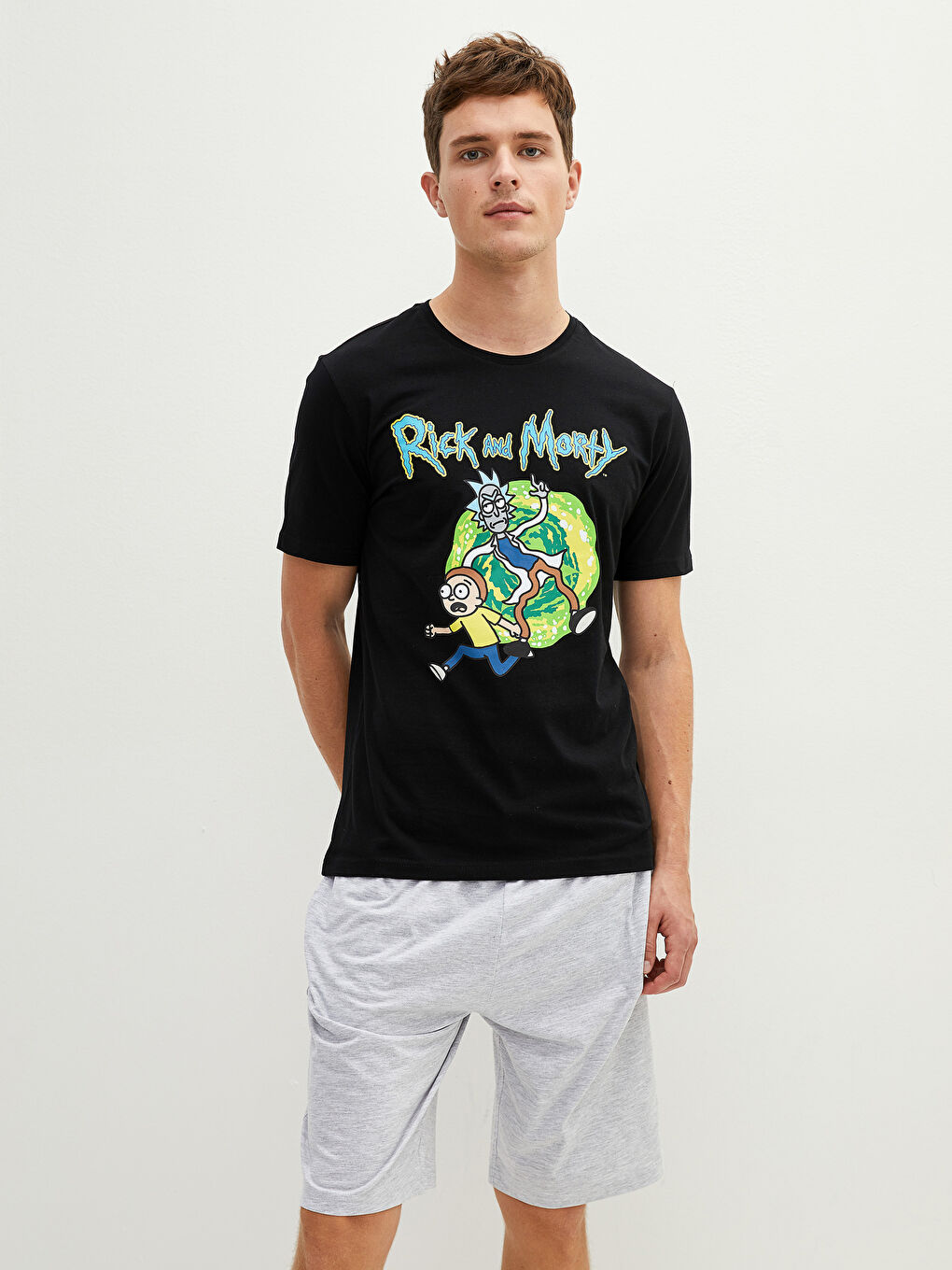 Gri Standart Kalıp Erkek Şortlu Pijama Takımı-3