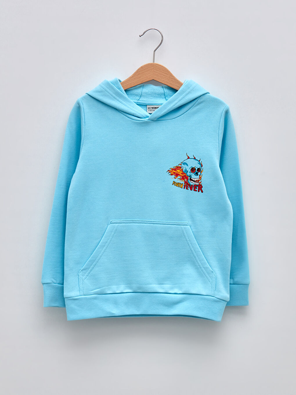Mavi Kapüşonlu Baskılı Uzun Kollu Erkek Çocuk Sweatshirt