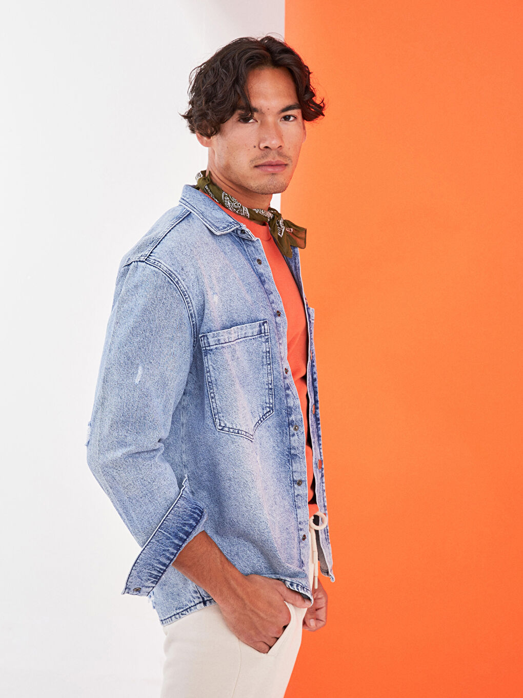 Haki Şal Desenli Erkek Bandana-4