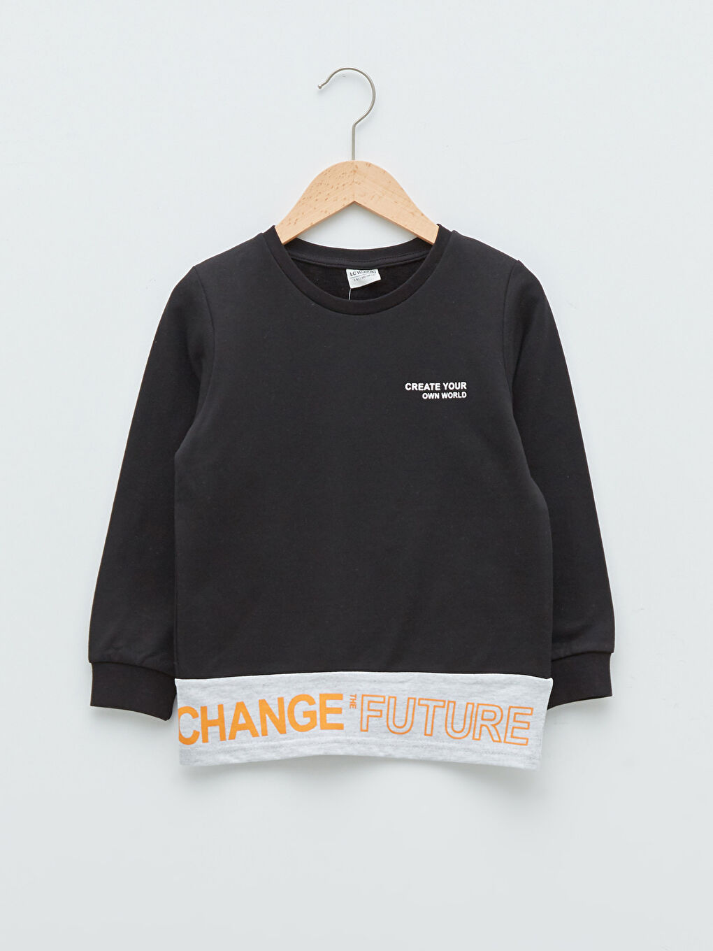 LCW Kids Bisiklet Yaka Yazı Baskılı Uzun Kollu Erkek Çocuk Sweatshirt -W1FM03Z4-CVL