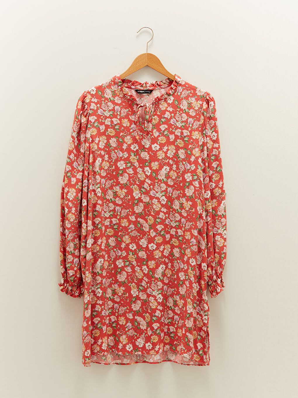 Mercan Bağlamalı Yaka Desenli Uzun Kollu Viskon Kadın Tunik-5