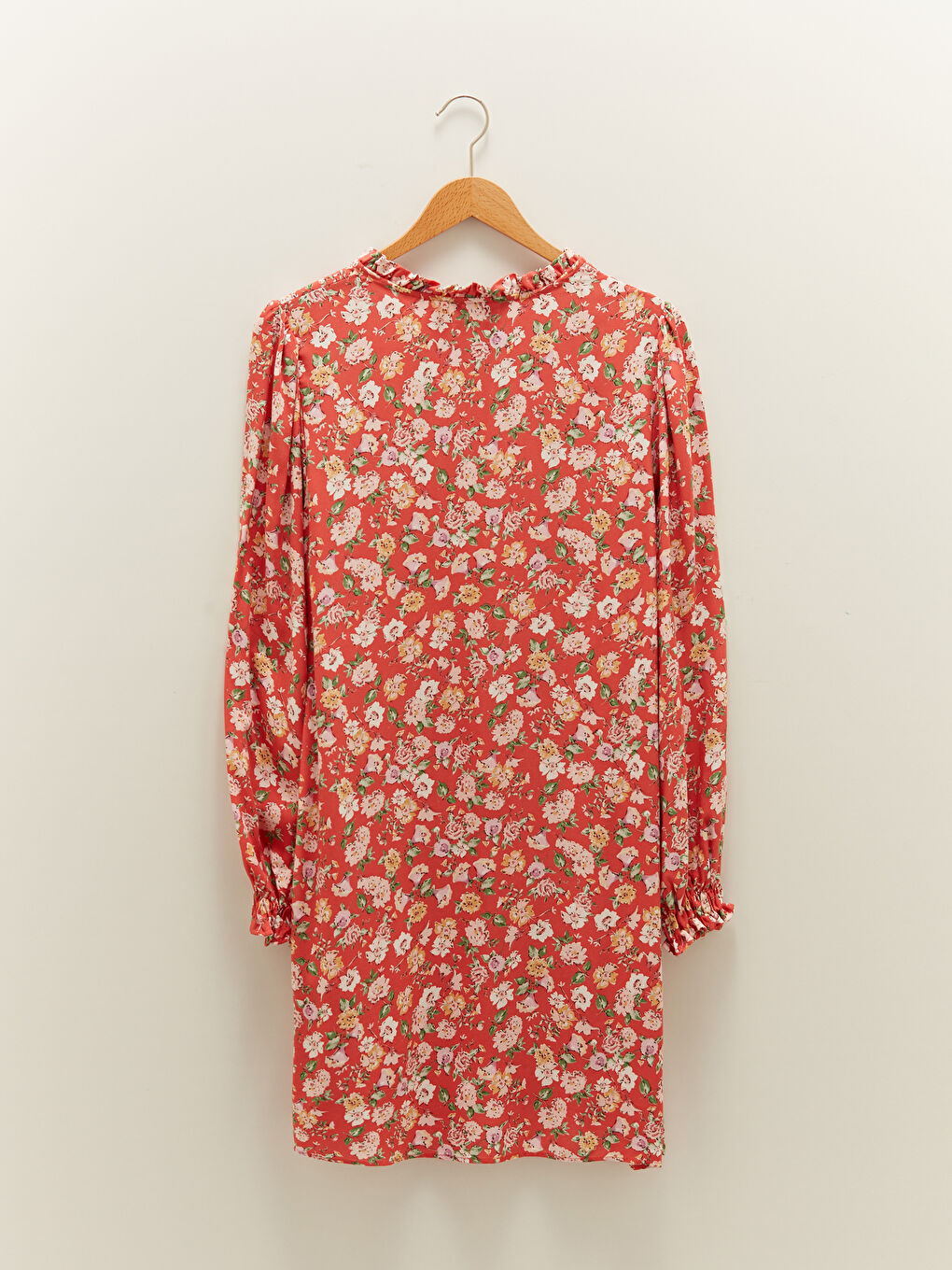 Mercan Bağlamalı Yaka Desenli Uzun Kollu Viskon Kadın Tunik-6