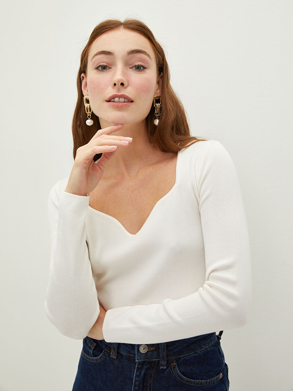 Pull-over à Encolure Carrée Manches Longues pour Femmes