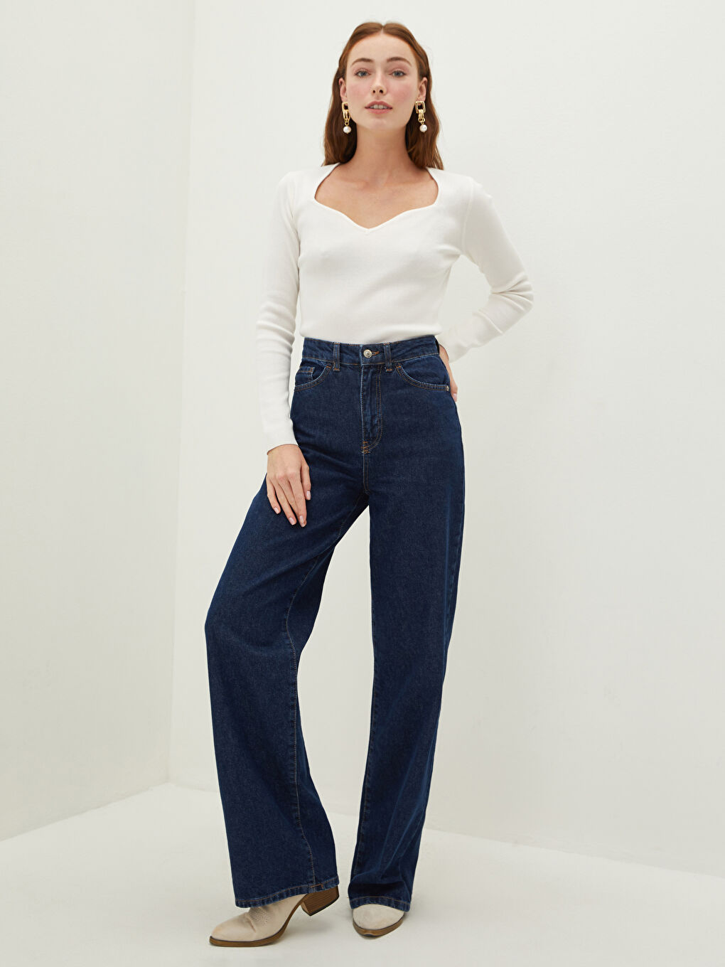 Pull-over à Encolure Carrée Manches Longues pour Femmes-3