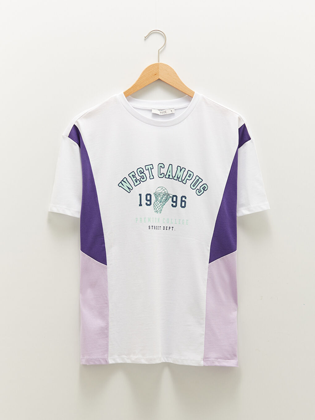 Beyaz Bisiklet Yaka Baskılı Kısa Kollu Pamuklu Kadın Tişört-7