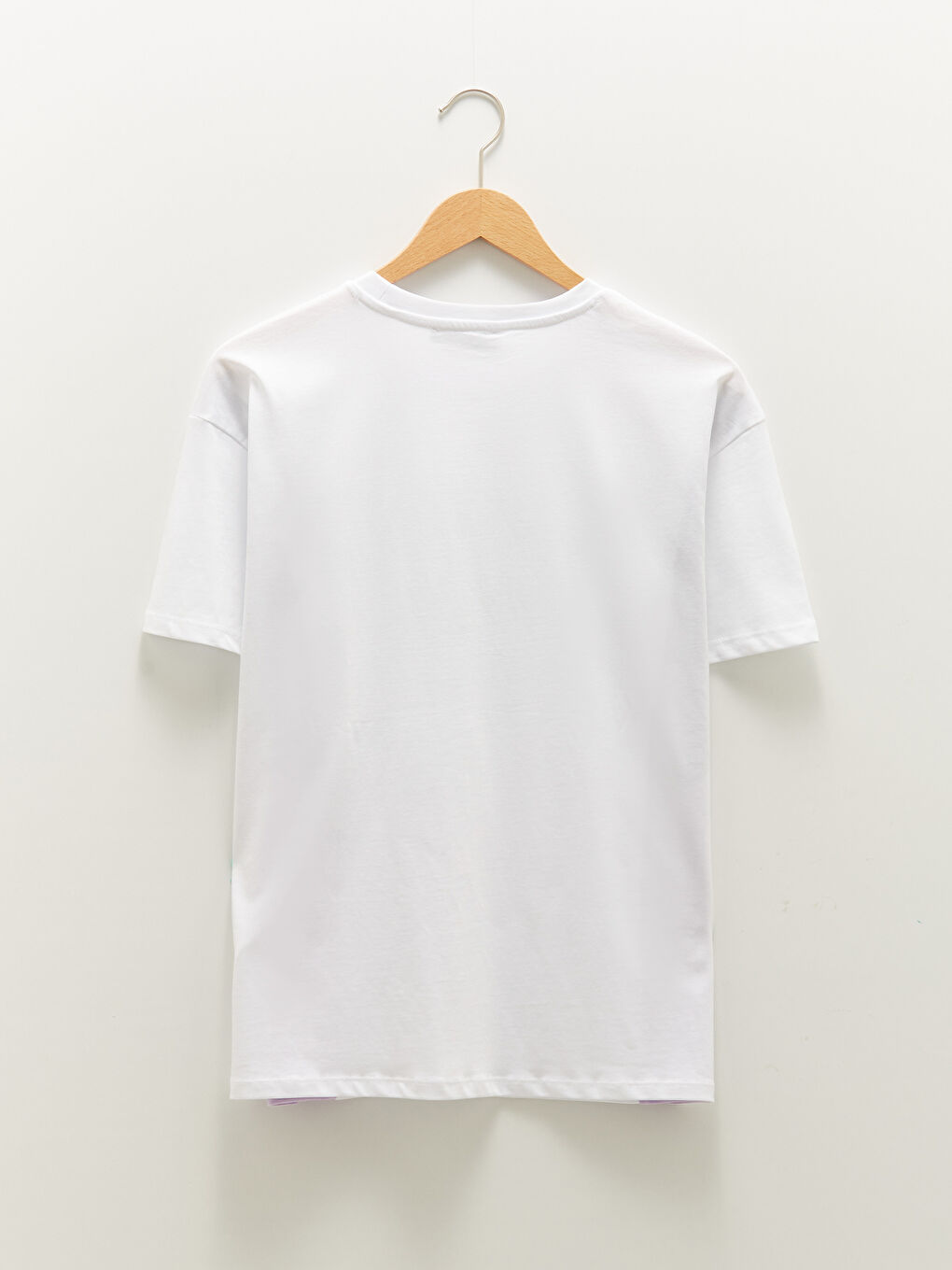 Beyaz Bisiklet Yaka Baskılı Kısa Kollu Pamuklu Kadın Tişört-8