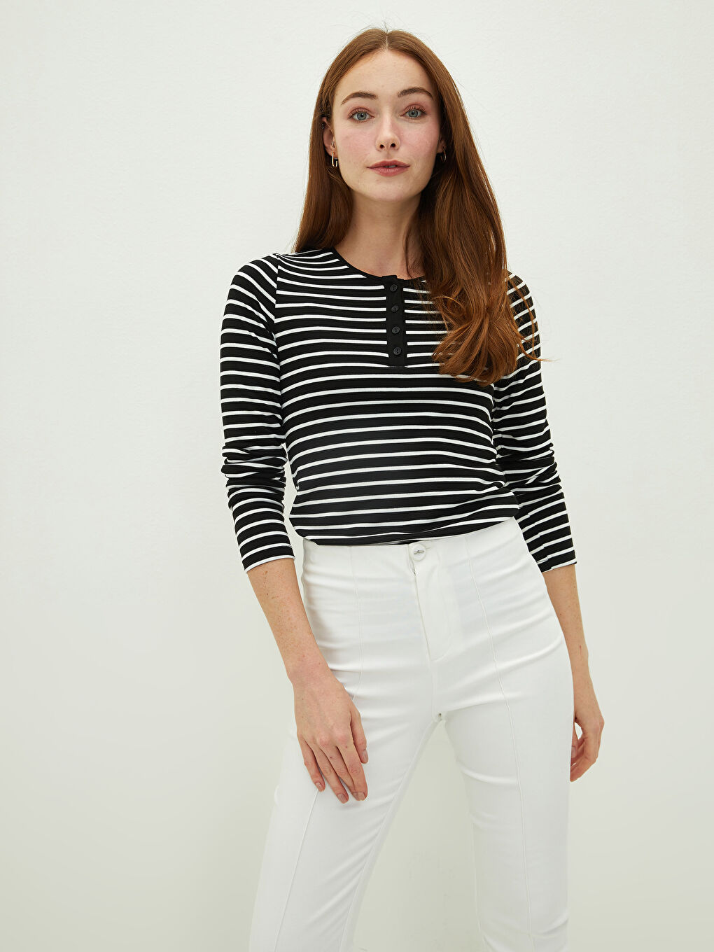 Crew Neck Striped Long Sleeve Women's T-Shirt