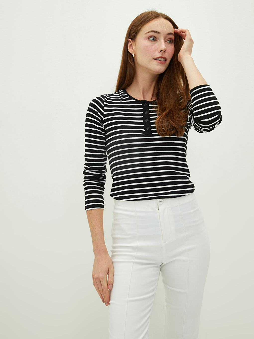 Crew Neck Striped Long Sleeve Women's T-Shirt-1