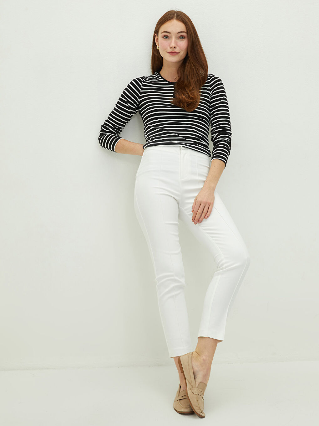Crew Neck Striped Long Sleeve Women's T-Shirt-4