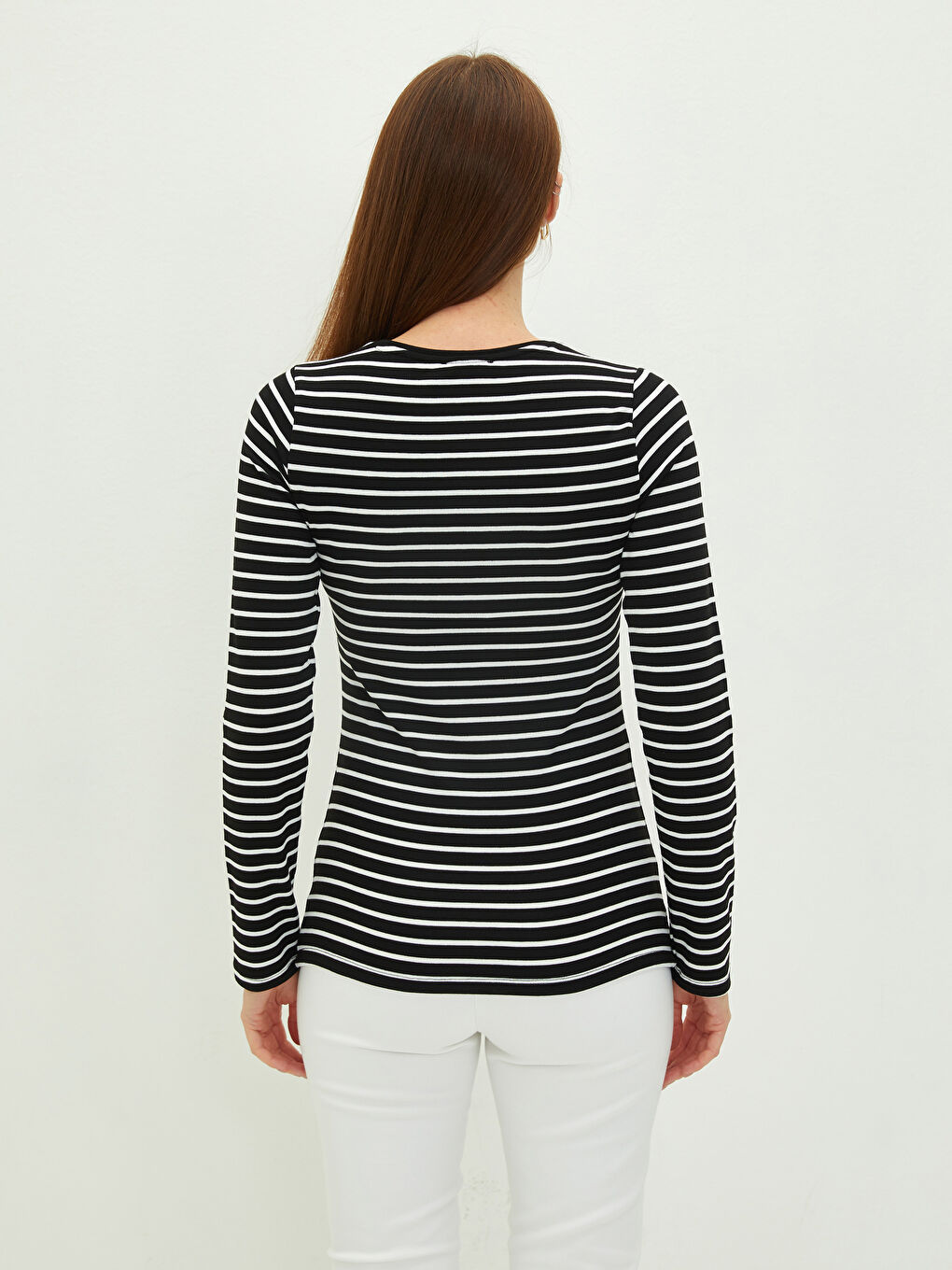 Crew Neck Striped Long Sleeve Women's T-Shirt-5