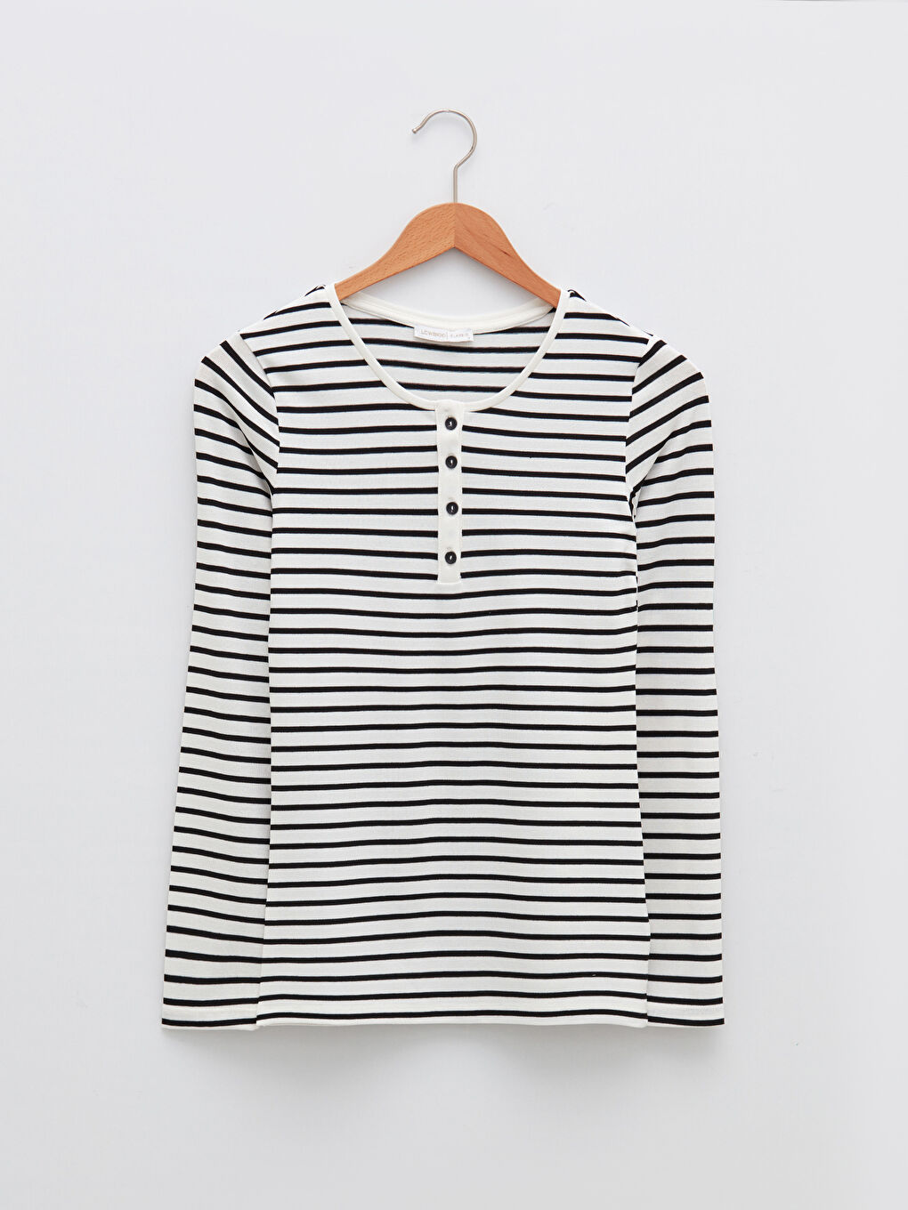 LCWAIKIKI Basic Rundhalsausschnitt Gestreift Langarm T-Shirt für Damen -W1FN36Z8-LRA