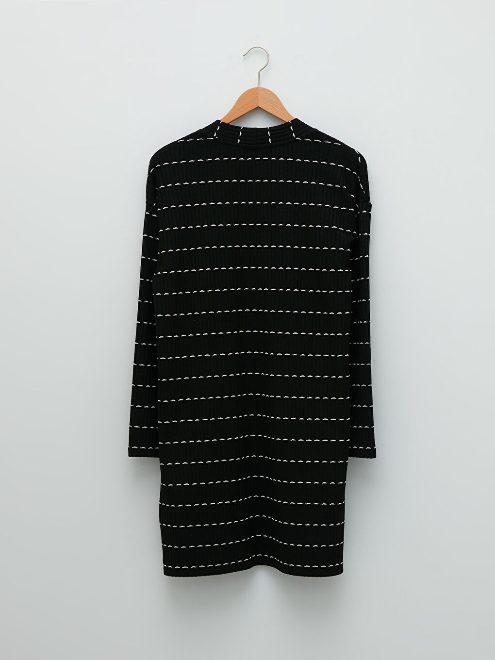 Siyah Şal Yaka Çizgili Uzun Kollu Kadın Hırka-6