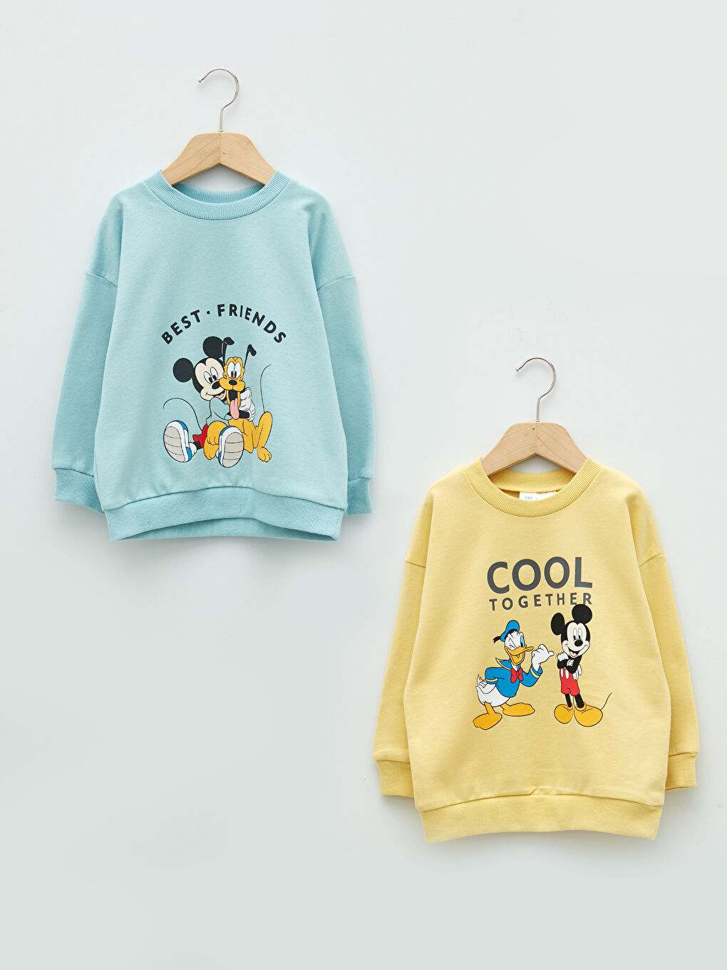 Mavi Bisiklet Yaka Uzun Kollu Disney Baskılı Pamuklu Erkek Bebek Sweatshirt 2'li