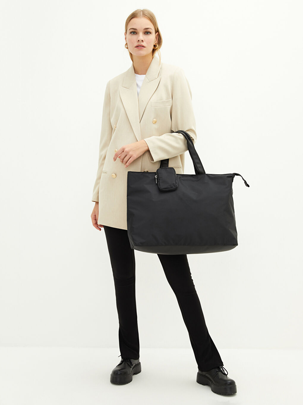 حقيبة يد للسيدات مع محفظة صغيرة إضافية من قماش المظلة