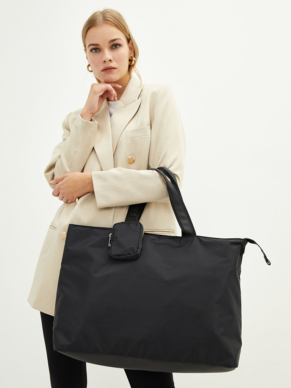 حقيبة يد للسيدات مع محفظة صغيرة إضافية من قماش المظلة-1