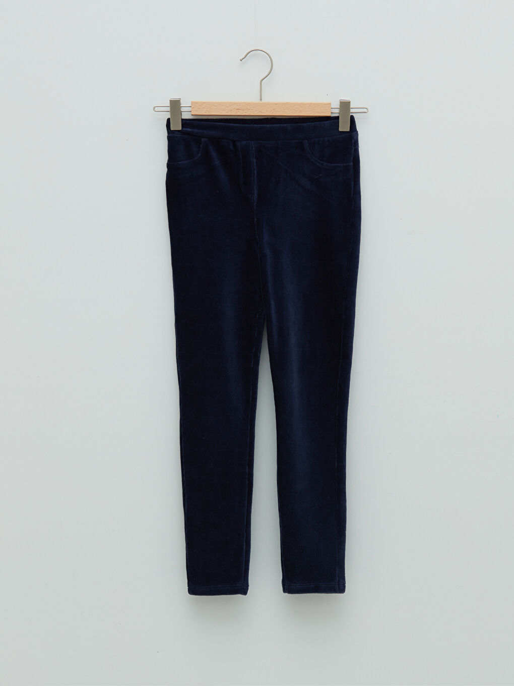 Lacivert Beli Lastikli Basic Kadife Kız Çocuk Uzun Tayt