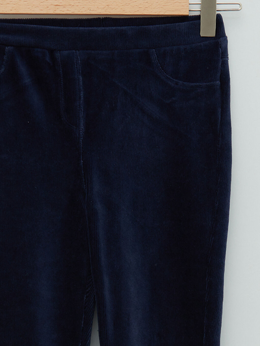 Lacivert Beli Lastikli Basic Kadife Kız Çocuk Uzun Tayt-2