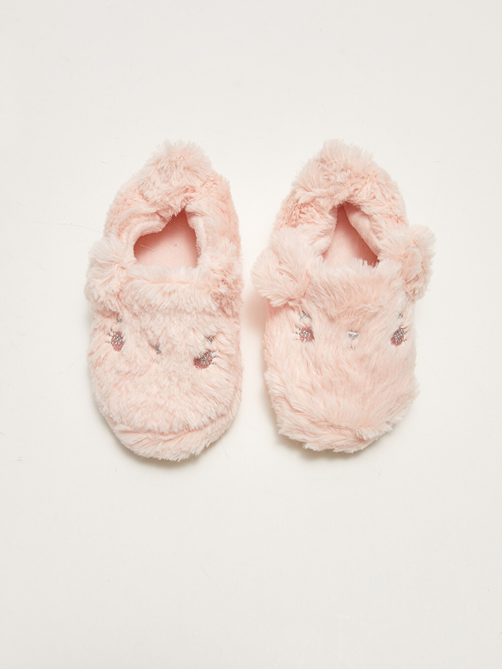 Embroidery Detailed Plush Baby Girl House Shoes-4