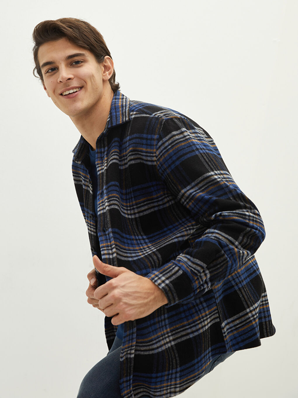 Relaxed Fit Long Sleeve Plaid Men's Flannel Shirt Jacket