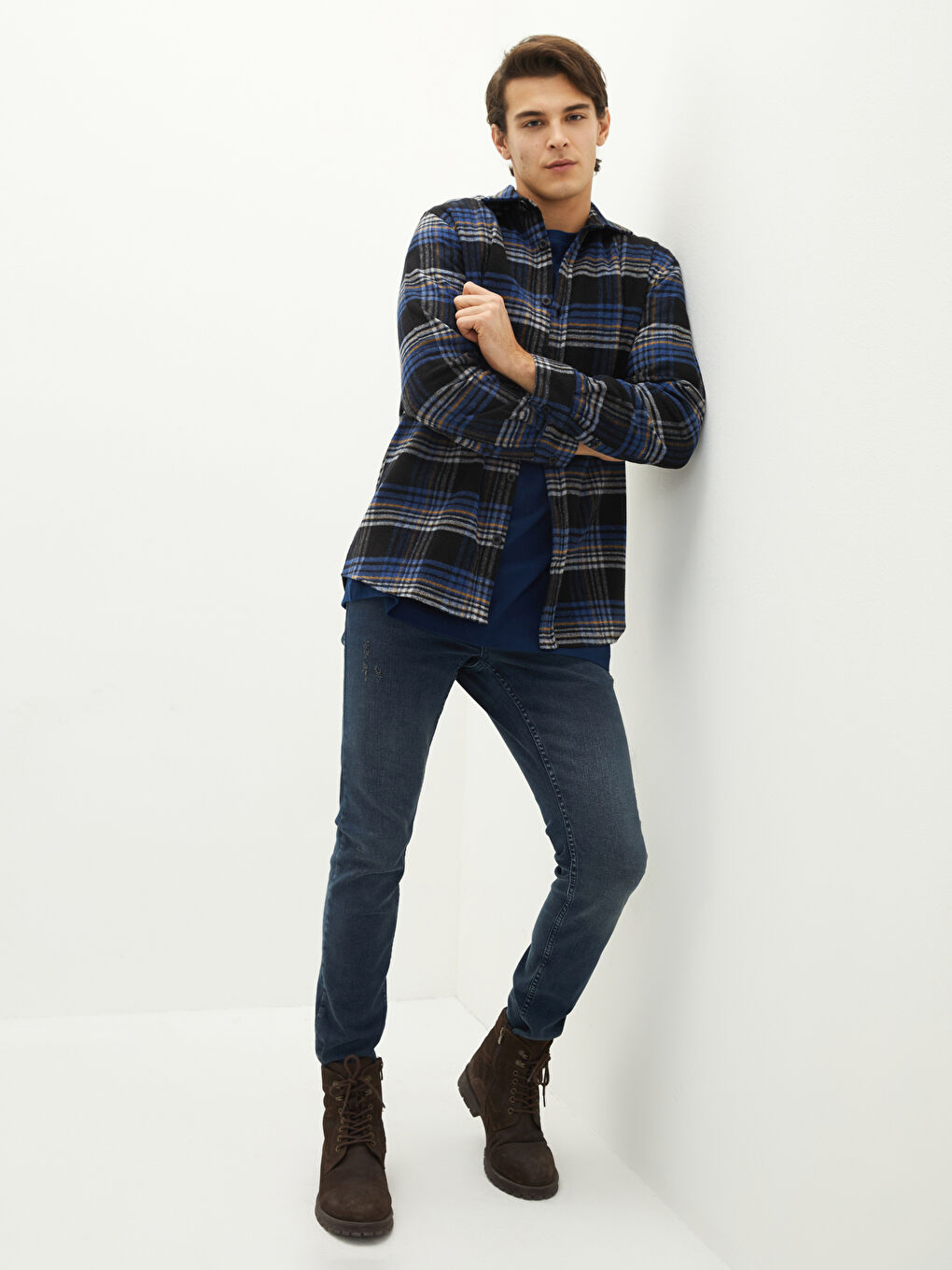 Relaxed Fit Long Sleeve Plaid Men's Flannel Shirt Jacket-2